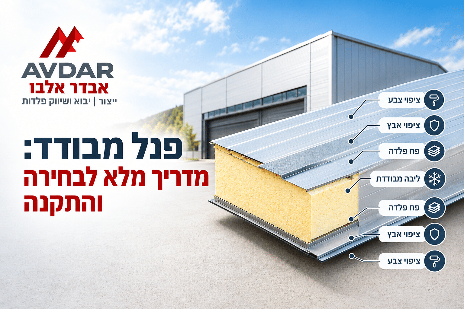 פנל מבודד: מדריך מלא לבחירה והתקנה כשמשווים בין פנלים מבודדים לפרויקט, קל להתחיל בשתי שאלות: מה עובי הפנל וכמה הוא עולה למ"ר. אלה שאלות חשובות, אבל הן לא מספרות את כל הסיפור. פנל מבודד הוא מוצר רב שכבתי, שבו ליבה מבודדת נמצאת בין שתי מעטפות, בדרך כלל מפח פלדה מצופה. לכן האיכות והעמידות של הפנל נקבעות לא רק לפי הבידוד שבתוכו, אלא גם לפי הפח שעוטף אותו: עובי הפלדה, ציפוי האבץ, מערכת הצבע, איכות הייצור וההתאמה לתנאי הסביבה. עבור קבלני בנייה קלה, יצרני פנלים, אנשי רכש ומתכנני מבני תעשייה, אלה אינם פרטים שוליים במפרט. הם עשויים להשפיע על התנהגות המעטפת לאורך שנות השימוש. מה באמת קובע את האיכות של פנל מבודד? איכות פנל מבודד נקבעת משילוב בין סוג ועובי הליבה, תכונות מעטפות המתכת, איכות הציפויים, פרטי החיבור ואיכות הייצור וההתקנה. לכן שני פנלים בעלי ליבה זהה ובעובי זהה אינם בהכרח מוצרים שווי ערך. כדי להשוות ביניהם נכון צריך לקרוא את המפרט המלא, ולא להסתפק בעובי ובמחיר למ"ר. התקן האירופי EN 14509 מתייחס לפנלים מבודדים בעלי שתי מעטפות מתכת המיוצרים במפעל, ומכסה בין היתר דרישות מוצר, תכונות ושיטות בדיקה. בין חומרי הליבה המופיעים בו נמצאים פוליאוריטן קשיח, פוליסטירן וצמר מינרלי. במילים פשוטות, "פנל מבודד 5 ס"מ" הוא תיאור חלקי בלבד של המוצר. הליבה חשובה, אבל היא רק חלק מהסיפור סוגי פנלים מבודדים נבדלים בין היתר בחומר הליבה. בשוק קיימים פנלים עם ליבות כגון PUR או PIR ממשפחת הפוליאוריטן, EPS המבוסס על פוליסטירן מוקצף וצמר מינרלי. לכל חומר מאפיינים שונים מבחינת בידוד תרמי, התנהגות באש, משקל ויישומים מתאימים. גם עובי הליבה משתנה בהתאם לדרישות הפרויקט. חיפושים אחר פנל מבודד 3 ס"מ, פנל מבודד 5 ס"מ או פנל מבודד 10 ס"מ משקפים את החשיבות שמייחסים לעובי, אך בחירה מקצועית אינה יכולה להתבסס על המספר הזה לבדו. עובי מתאים למחסן תעשייתי, למשל, אינו בהכרח העובי המתאים למבנה בעל דרישות תרמיות אחרות. גם סוג הליבה משנה את הביצועים שמתקבלים מעובי נתון. פנל מבודד ומידות: לא רק 3, 5 או 10 ס"מ כאשר בוחנים מידות פנל מבודד, יש להתייחס לעובי, לרוחב המודולרי ולאורך הפנל. בפרויקטים מקצועיים האורך יכול להיות מותאם לדרישות המבנה, בכפוף ליכולות הייצור, השינוע וההתקנה של היצרן. לתכנון המידות יש משמעות גם בביצוע. התאמה נכונה יכולה לצמצם חיתוכים וחיבורים מיותרים ולייעל את ההתקנה, בעוד שפנלים ארוכים או כבדים במיוחד מחייבים התייחסות מתאימה לשינוע ולהרמה. אבל אחרי שבדקנו את הליבה ואת המידות, מגיע הפרמטר שלעתים מקבל הרבה פחות תשומת לב. הפח של הפנל: הנתון שכדאי להכניס להשוואה מעטפת הפח מגינה על הליבה ומהווה חלק מהמערכת המבנית והחיצונית של הפנל. עובי הפלדה, סוג ומשקל הציפוי המתכתי ומערכת הצבע משפיעים על קשיחות, הגנה מפני קורוזיה ועמידות פני השטח. לכן מפרט מקצועי של פנל מבודד צריך לכלול גם נתונים ברורים על מעטפות המתכת. עובי הפח: מה משתנה בין 0.4, 0.5 ו־0.6 מ"מ? הבדלים של עשיריות מילימטר נראים קטנים על הנייר, אבל אינם בהכרח זניחים מבחינה הנדסית. ככל שעובי הפח גדל, משתנים הקשיחות וההתנהגות המכנית של המעטפת, בכפוף לפרופיל הפח, למפתח, לתמיכות ולמבנה הפנל כולו. במפרטים מסחריים מקצועיים ניתן למצוא, למשל, מעטפות בעובי 0.4, 0.5, 0.6 מ"מ ואף ערכים נוספים, כאשר לעתים העובי החיצוני והפנימי אינם זהים. לכן השוואה בין שתי הצעות צריכה לבדוק את עובי הפח בכל צד, ולא רק את עובי הפנל הכולל. Z140, Z225 או Z275 : מה אומר משקל הגילוון? הסימון Z מתייחס לציפוי אבץ על הפלדה, והמספר מבטא את מסת הציפוי הכוללת לשני צדי היריעה. לדוגמה, Z140 מציין 140 גרם למ"ר, Z225 מציין 225 גרם למ"ר ו־Z275 מציין 275 גרם למ"ר. מערכות צבע שונות מספקות רמות שונות של עמידות בפני קרינת UV, דהייה וקורוזיה, ולכן חשוב לבדוק לא רק את גוון הפח אלא גם את סוג הציפוי ואת עוביו בהתאם לתנאי החשיפה של המבנה. ככל שכמות האבץ גבוהה יותר, קיימת שכבת הגנה משמעותית יותר לפלדה מפני קורוזיה. אבל אי אפשר לתרגם Z275 למספר קבוע של שנות חיים. תנאי החשיפה, לחות ומליחות, מערכת הצבע, קצוות חתוכים, מחברים, ניקוז ותחזוקה משפיעים כולם על העמידות בפועל. ומה לגבי הצבע? מעל הציפוי המתכתי יכולה להיות מערכת צבע אורגנית. קיימות מערכות שונות, ובהן פוליאסטר ומערכות מתקדמות יותר כגון PVDF, כאשר לכל מערכת מאפייני עמידות שונים בפני קרינת UV, קורוזיה ודהייה. גם כאן אין מספר מיקרונים אחד שמגדיר משפחת צבע שלמה. עובי הציפוי עשוי להשתנות בין מערכות שונות מאותה משפחה ובהתאם למפרט היצרן ולדרישות היישום. לכן חשוב לבדוק את מערכת הציפוי הספציפית, את עובייה ואת התאמתה לתנאי החשיפה של הפרויקט, ולא להסתפק בשם הכללי של סוג הצבע. כדי להשוות בין פנלים מבודדים בצורה מקצועית, כדאי להסתכל על כמה נתונים במקביל ולא על נתון בודד. הטבלה הבאה מרכזת את הפרמטרים המרכזיים שכדאי לבדוק במפרט ואת המשמעות שלהם בפועל: מה בודקים? דוגמאות נפוצות למה זה חשוב? עובי הפח 0.4 / 0.5 / 0.6 מ"מ משפיע על הקשיחות וההתנהגות המכנית של מעטפת הפנל משקל ציפוי האבץ Z140 / Z225 / Z275 משפיע על רמת ההגנה של הפלדה מפני קורוזיה מערכת הצבע PE / מערכות פוליאסטר משופרות / PVDF משפיעה על עמידות פני השטח, UV ודהייה בהתאם למערכת ולסביבת החשיפה עובי הליבה 3 / 5 / 10 ס"מ ועוד משפיע על הביצועים התרמיים, יחד עם סוג הליבה מידות הפנל רוחב מודולרי ואורך בהתאם לייצור משפיעות על תכנון החיפוי, החיבורים, השינוע וההתקנה למה מופיעים עם השנים חלודה, דהייה וקורוזיה סביב החיבורים? כשבוחנים פנלים מבודדים לאחר שנות חשיפה, לא כל סימן התיישנות מעיד על כשל בליבה. מעטפת המתכת חשופה לגשם, שמש, לחות, מלחים ומזהמים, ופגיעה בציפוי יכולה להגדיל את הסיכון להתפתחות קורוזיה. אזורים רגישים במיוחד הם קצוות חתוכים, נקודות חיבור וחדירות שבהן נפגעה מערכת ההגנה. גם התקנה לא נכונה, בחירת מחברים שאינה מתאימה או ניקוז לקוי עלולים להשפיע. זו בדיוק הסיבה שבחירת פנל לפי סוג הליבה בלבד אינה מספיקה. בפרויקט שאמור לשרת את העסק שנים רבות, צריך לבחון את המעטפת כמערכת שלמה. פנל מבודד מחיר: למה יש פערים גדולים בין הצעות? מחיר פנל מבודד מושפע משורה של נתונים, ובהם סוג ועובי הליבה, עובי הפח, הציפוי המתכתי, מערכת הצבע, מידות הפנל, כמויות ותנאי ייצור ושינוע. לכן שתי הצעות לפנל באותו עובי אינן בהכרח הצעות לאותו מפרט, והשוואת מחיר למ"ר בלבד עלולה להיות מטעה. מי שמחפש פנל מבודד מחיר או מחיר פנל מבודד רוצה בדרך כלל להגיע במהירות למספר. בפרויקט מקצועי, דווקא לפני המספר כדאי לוודא מה מקבלים תמורתו. פנלים מבודדים - המדריך של אבדר אלבו